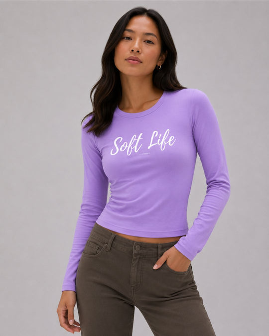 Soft Life Crop Top Long Sleeve Lavender