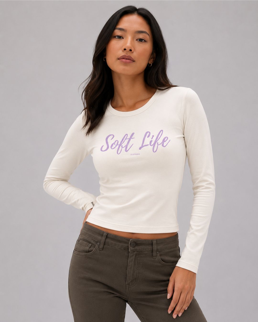 Soft Life Crop Top Long Sleeve Ivory