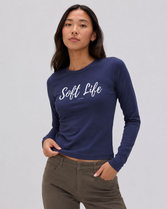 Soft Life Crop Top Long Sleeve Blue