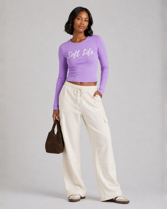 Soft Life Crop Top Long Sleeve Lavender