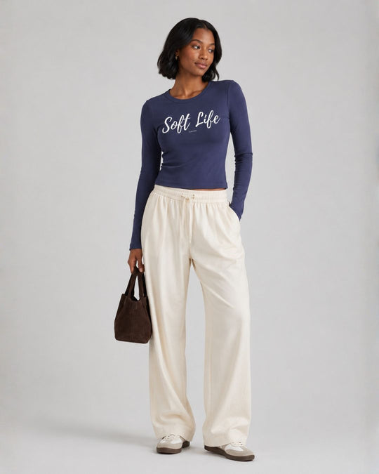 Soft Life Crop Top Long Sleeve Blue