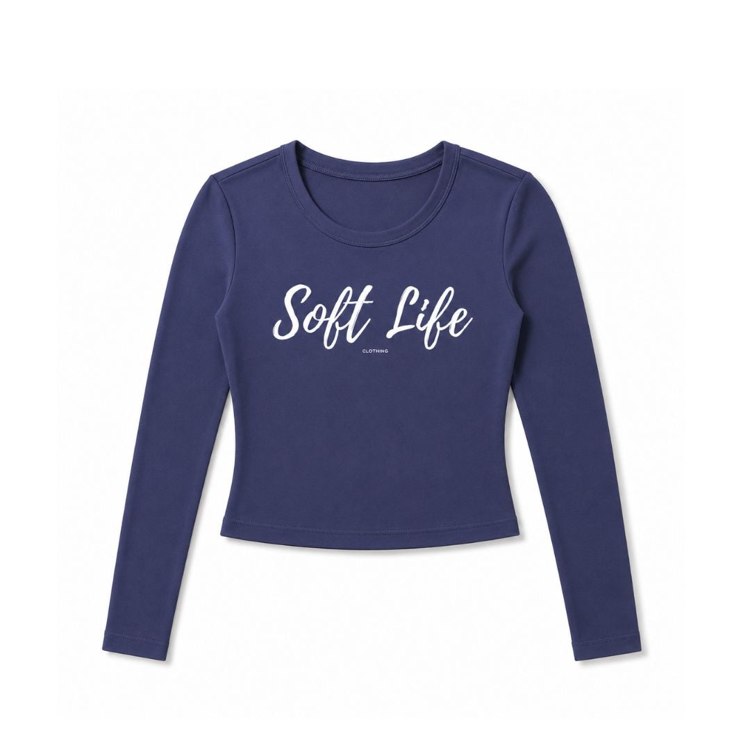 Soft Life Crop Top Long Sleeve Blue